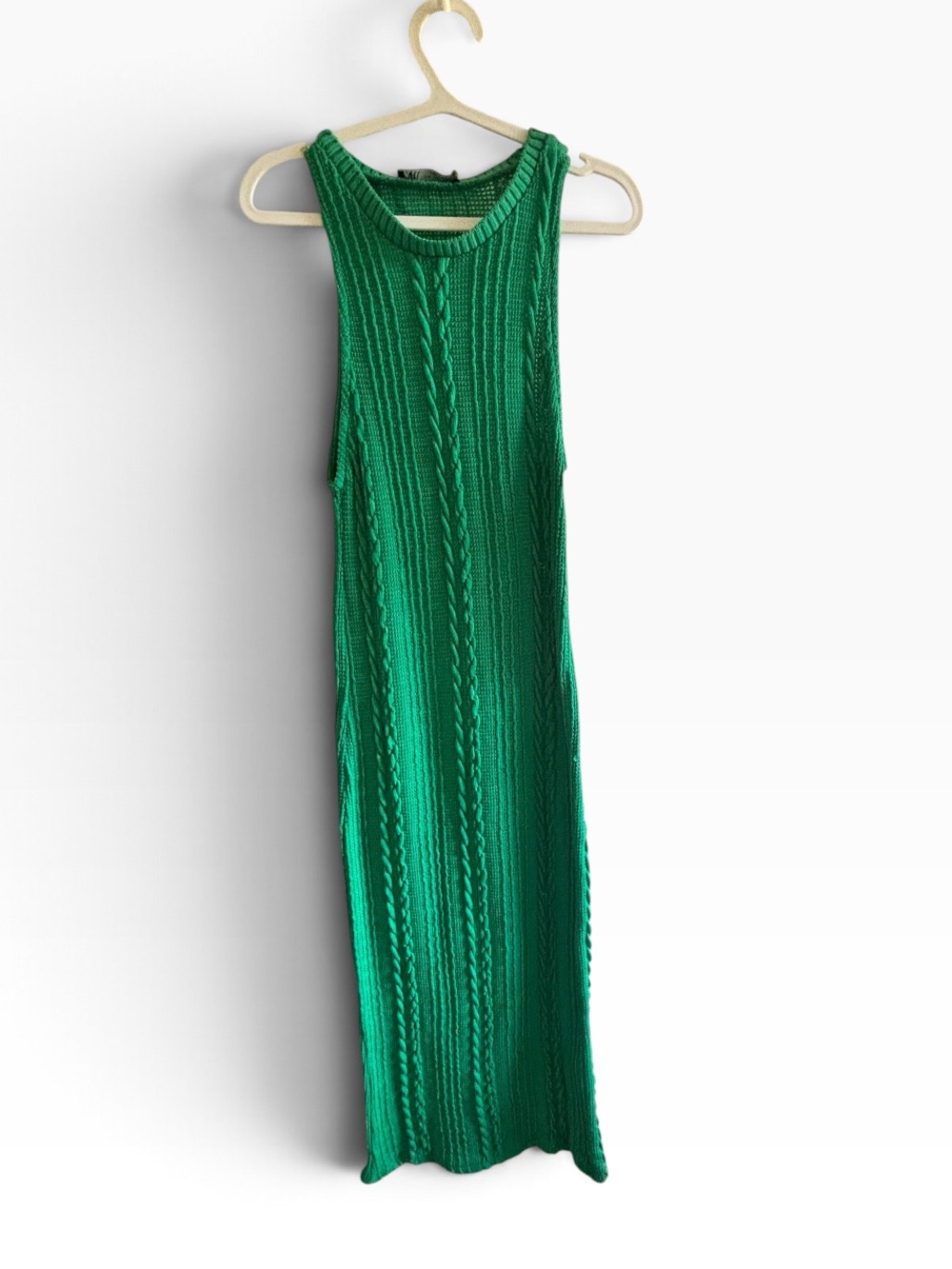 Zara Sleeveless Cable-Knit Maxi Dress in Green